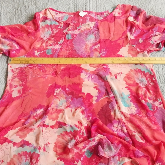 Sheer Orange/Red/Pink Floral Tunic Top size 2XL by Come & See - Picture 12 of 13